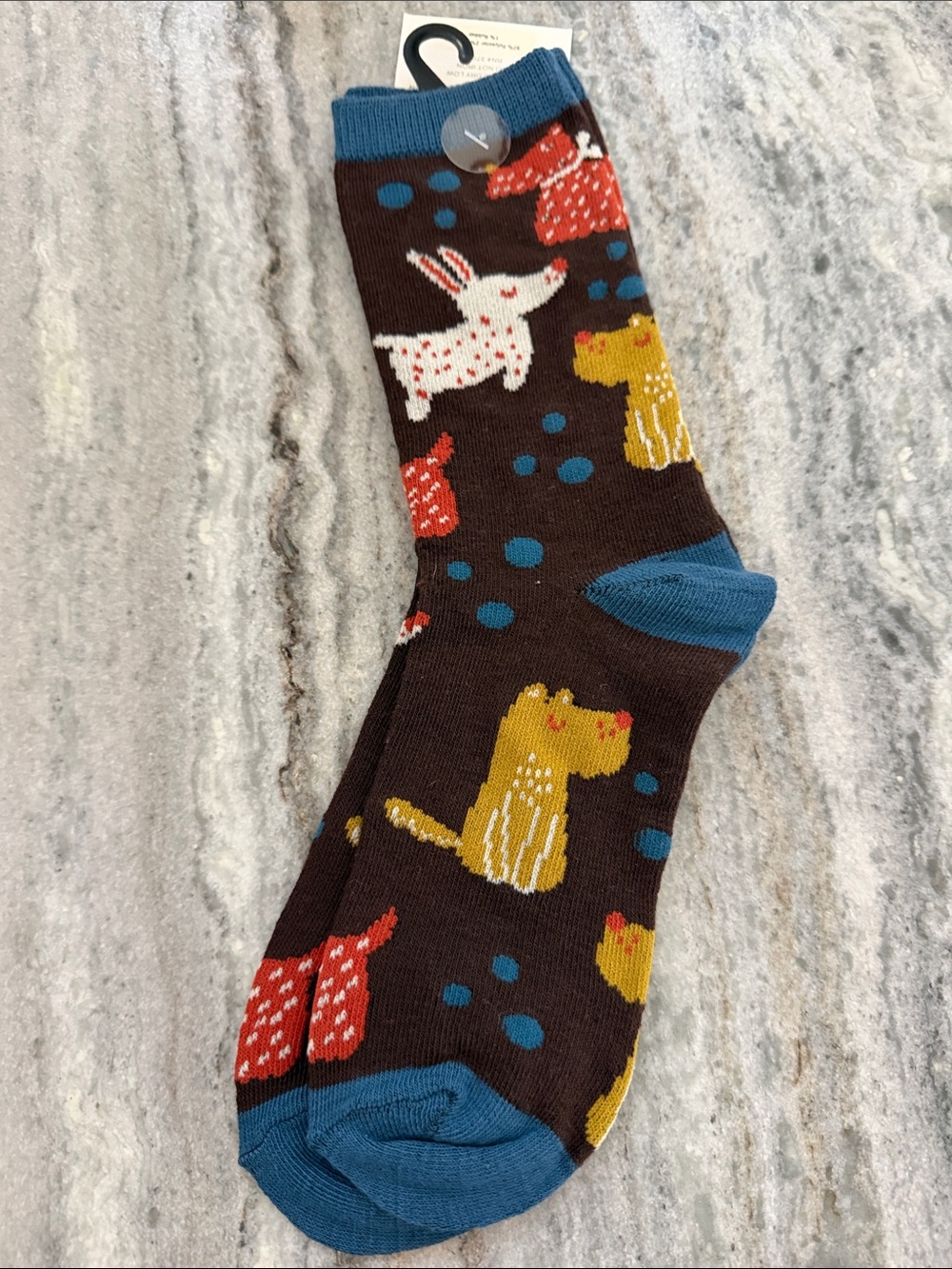 Women’s Brown Novelty Dog Crew Socks - Blue Accent